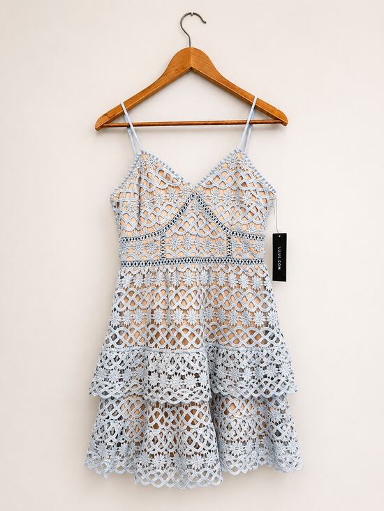 & Other Stories Dresses & Skirts - Blue Crochet Cottagecore Dress Size M Boho Spaghetti Strap Fit & Flare Mini